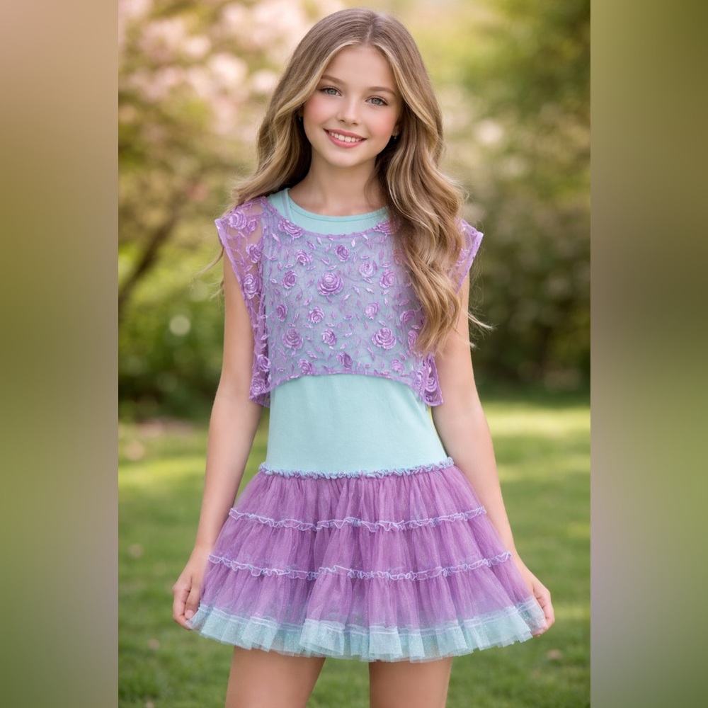 Ooh La la Couture Girls Lavender 2pc Embroidered Top & Tutu Dress‎ Set NWT 12